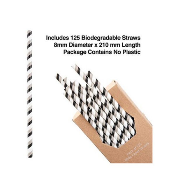 Black & Grey Pinstripe wide Party straws - Picture 4 of 8